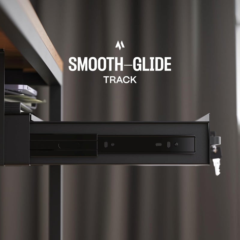 COREMINDED Under Desk Drawer Slide-Out – Lockable Metal Storage Drawer with Cable Management for Office & Home (Single, Bracketed) - Image 4